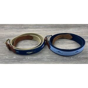 (2) Vintage Leather Man Limited Belt Men's 38 Handmade Blue and Tan